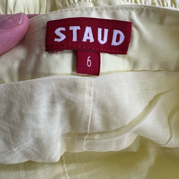 New Staud Sea Stretch Cotton Mini Skirt Ruffle Tiered Sunray Yellow NWOT - Picture 6 of 7